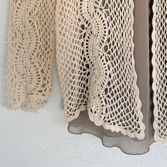 Vintage Open Knit Sweater Crochet Lace Fairy Indie Sleazy S Beige Cream - Picture 6 of 7